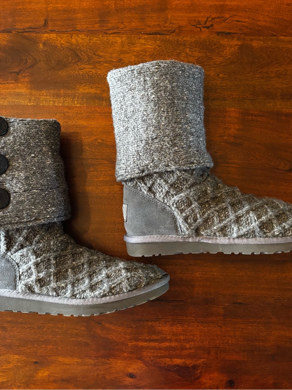 UGG Lattice Candy Gray Knit Fold-Over Women's Winter Boots